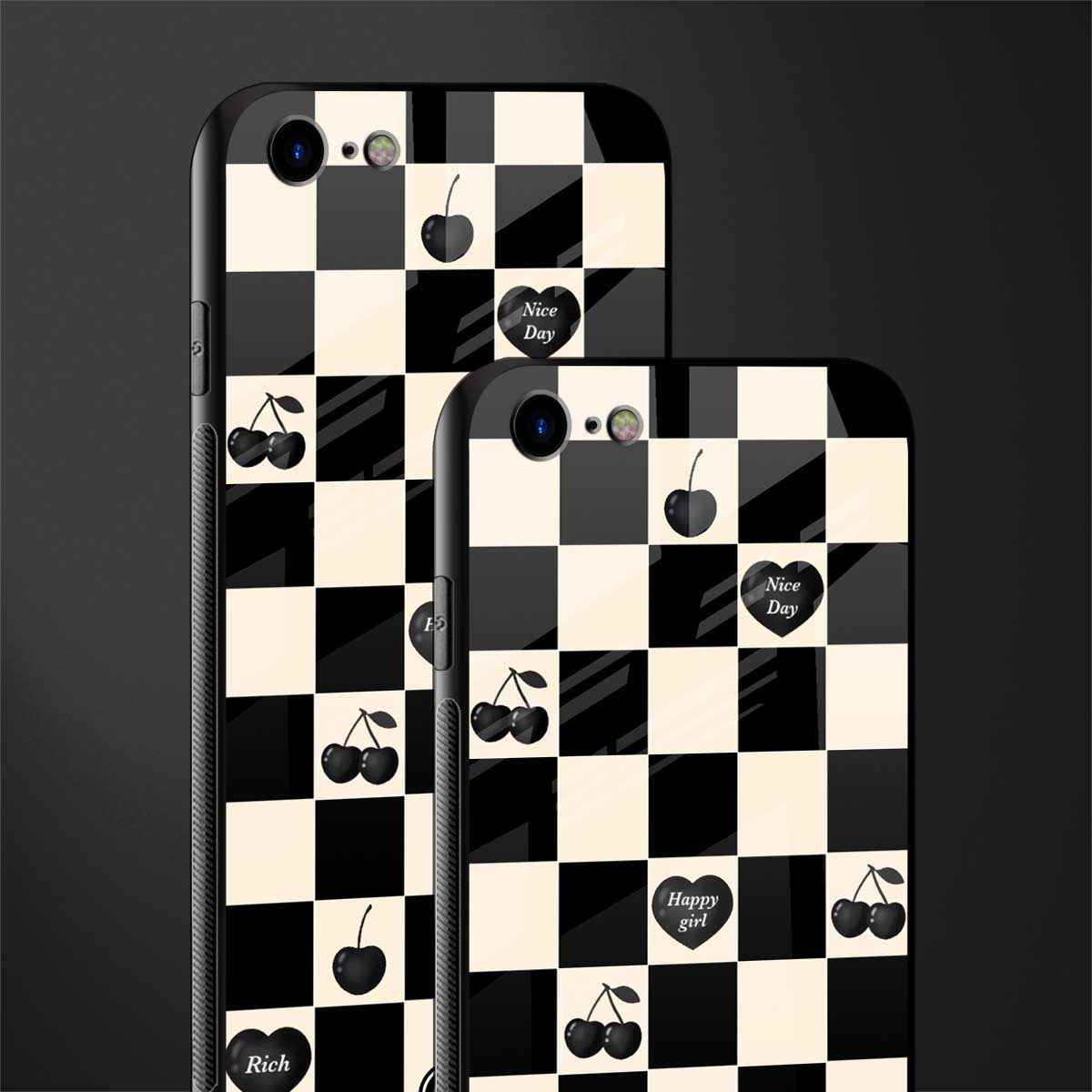 black cherries check pattern glass case for iphone se 2020 image-2