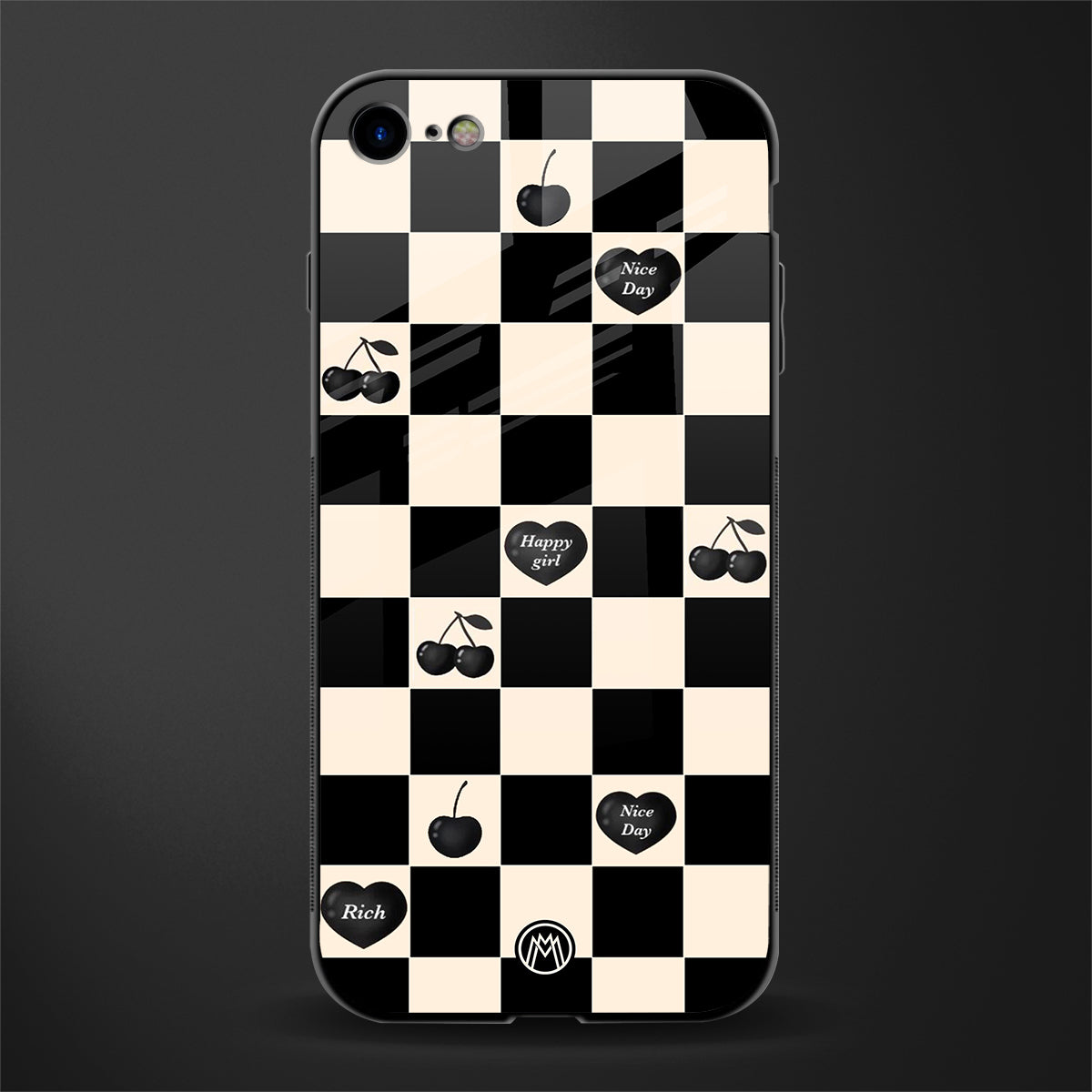 black cherries check pattern glass case for iphone 7 image