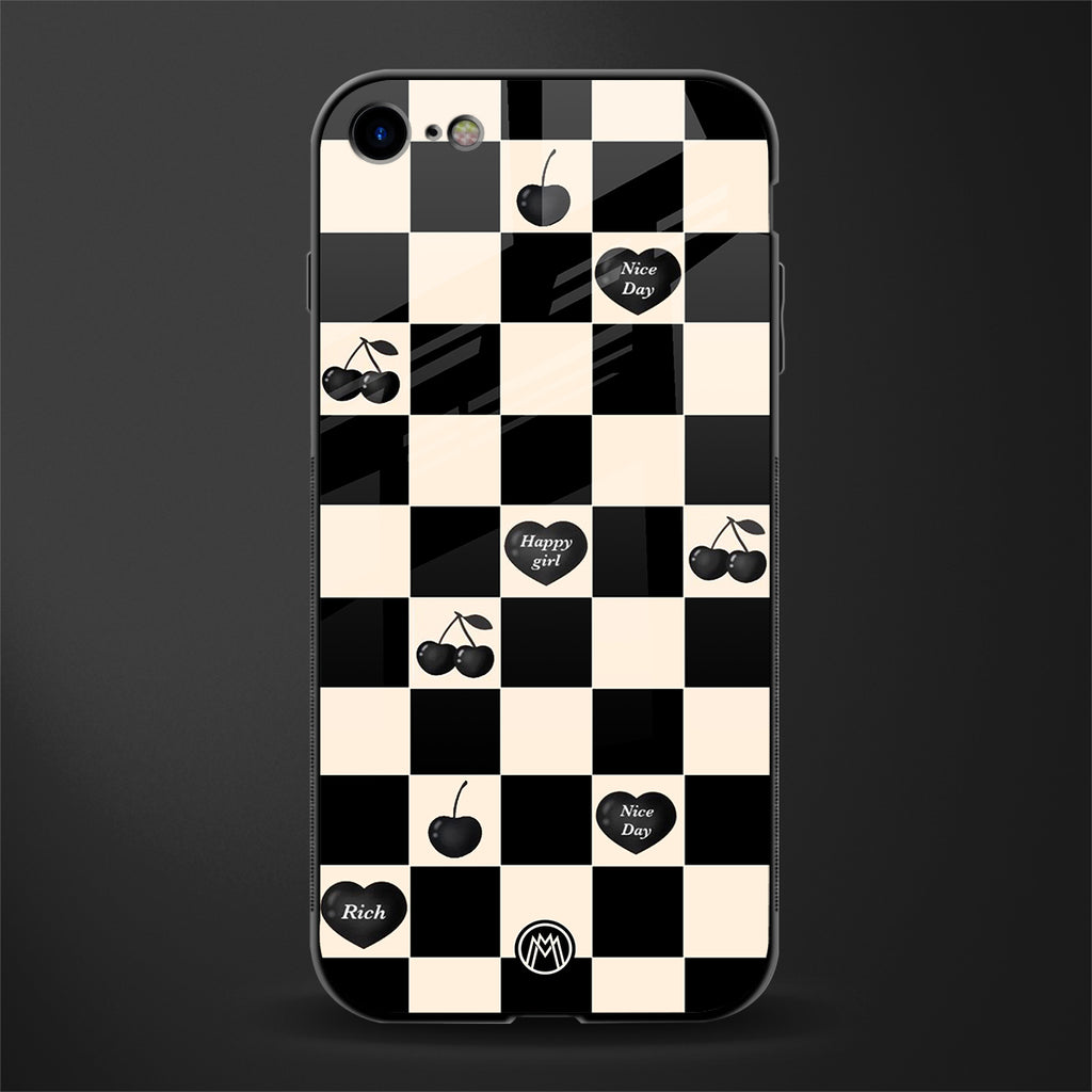 black cherries check pattern glass case for iphone se 2020 image