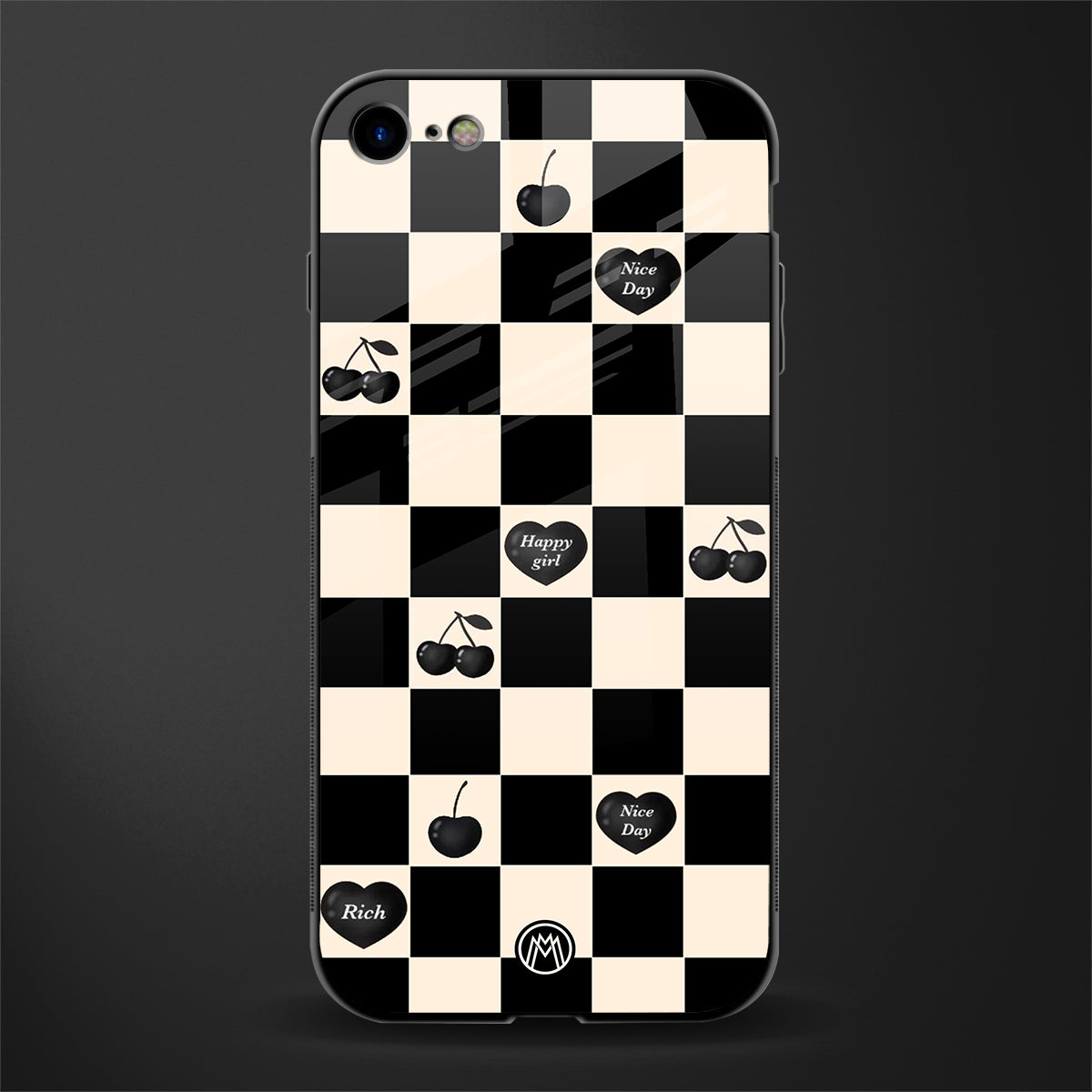 black cherries check pattern glass case for iphone se 2020 image