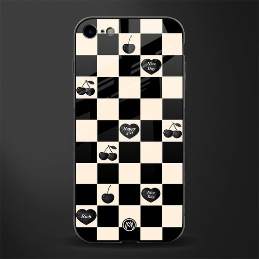 black cherries check pattern glass case for iphone se 2020 image