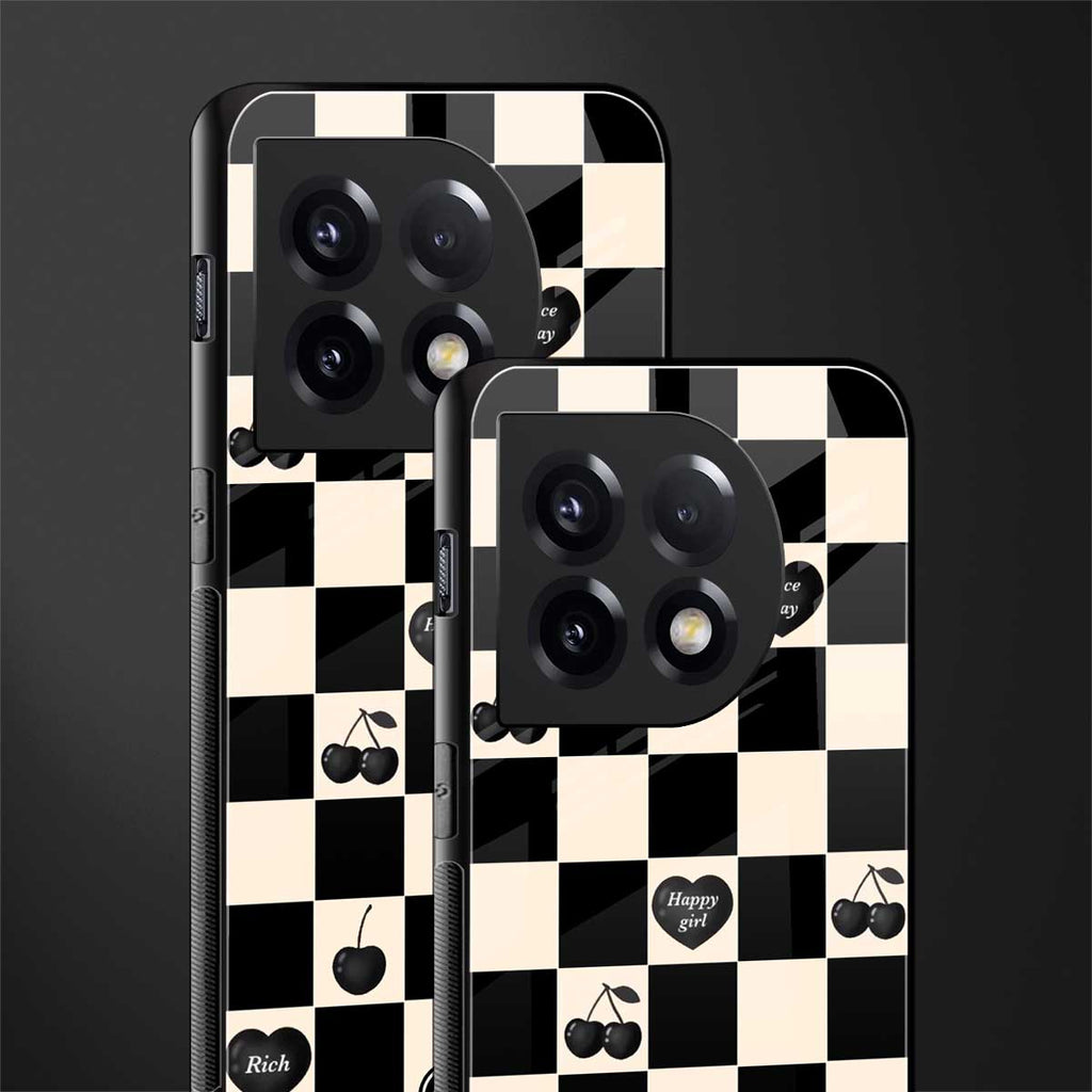 black cherries check pattern back phone cover | glass case for oneplus 11