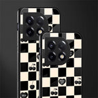 black cherries check pattern back phone cover | glass case for oneplus 11