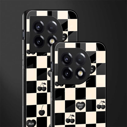 black cherries check pattern back phone cover | glass case for oneplus 11