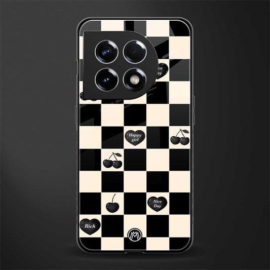 black cherries check pattern back phone cover | glass case for oneplus 11