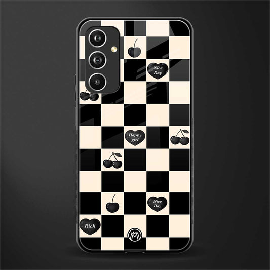 black cherries check pattern back phone cover | glass case for samsung galaxy a54 5g