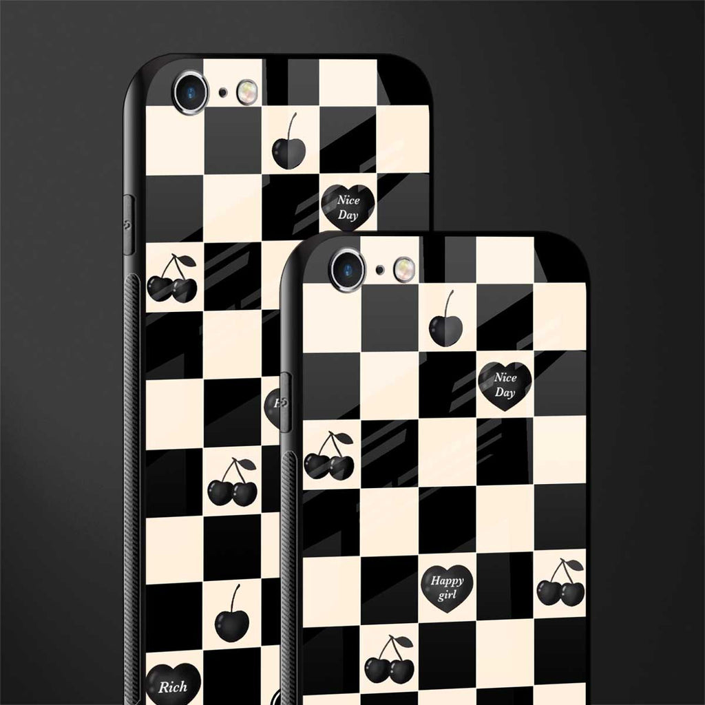 black cherries check pattern glass case for iphone 6s plus image-2