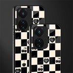 black cherries check pattern back phone cover | glass case for vivo t1 44w 4g