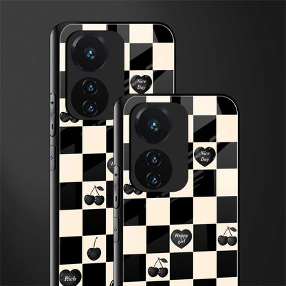black cherries check pattern back phone cover | glass case for vivo t1 44w 4g