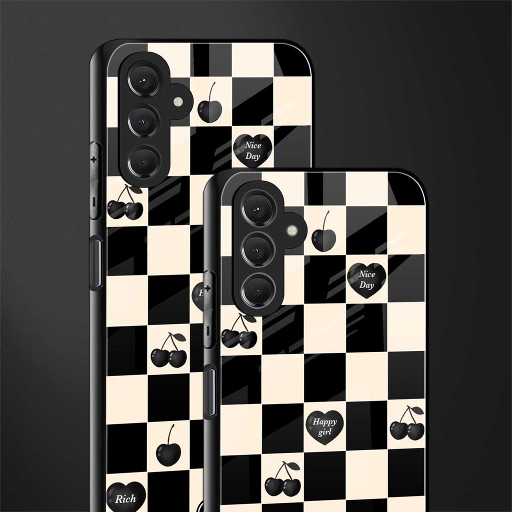 black cherries check pattern back phone cover | glass case for samsun galaxy a24 4g