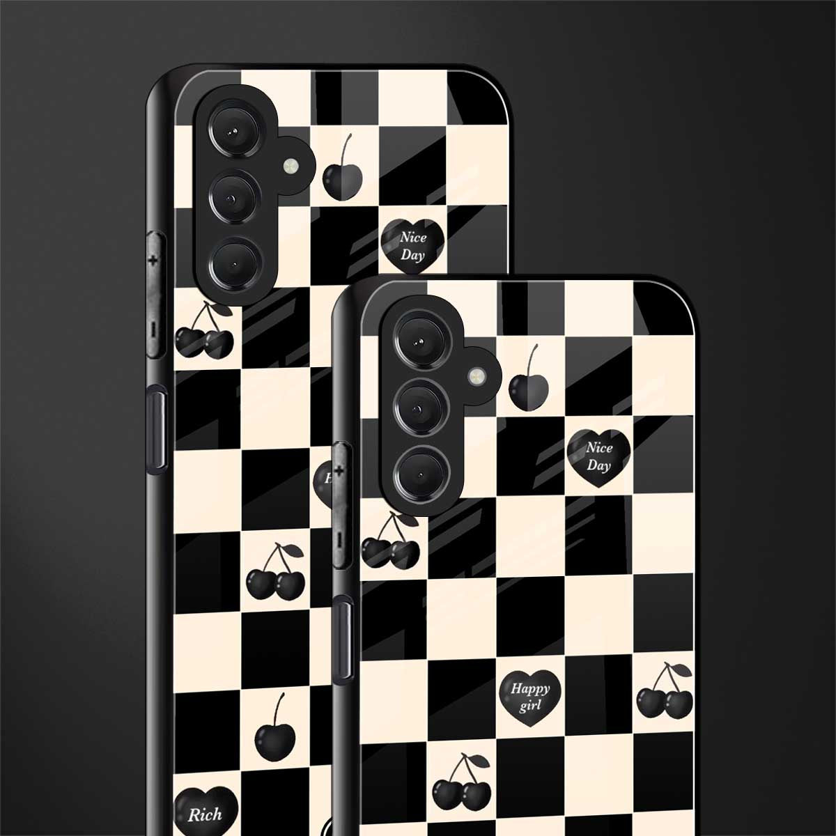 black cherries check pattern back phone cover | glass case for samsun galaxy a24 4g