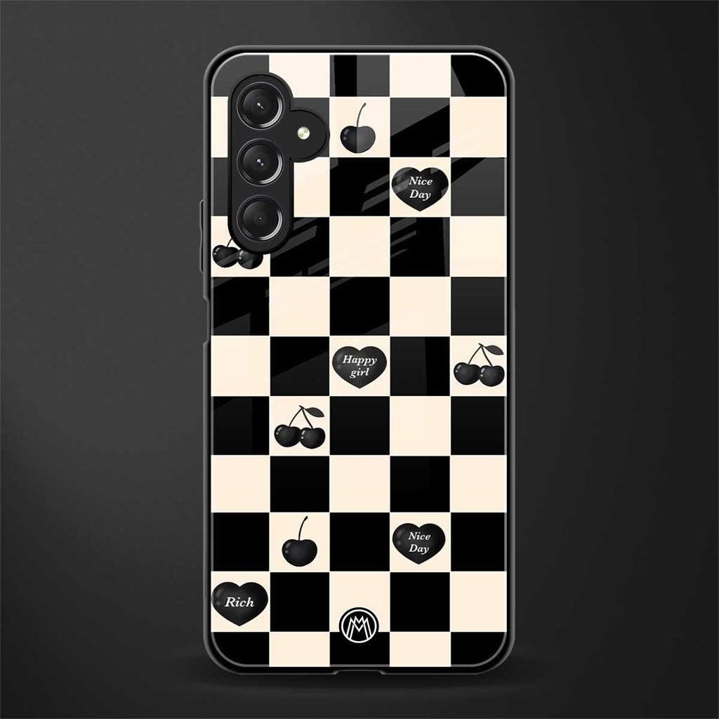 black cherries check pattern back phone cover | glass case for samsun galaxy a24 4g
