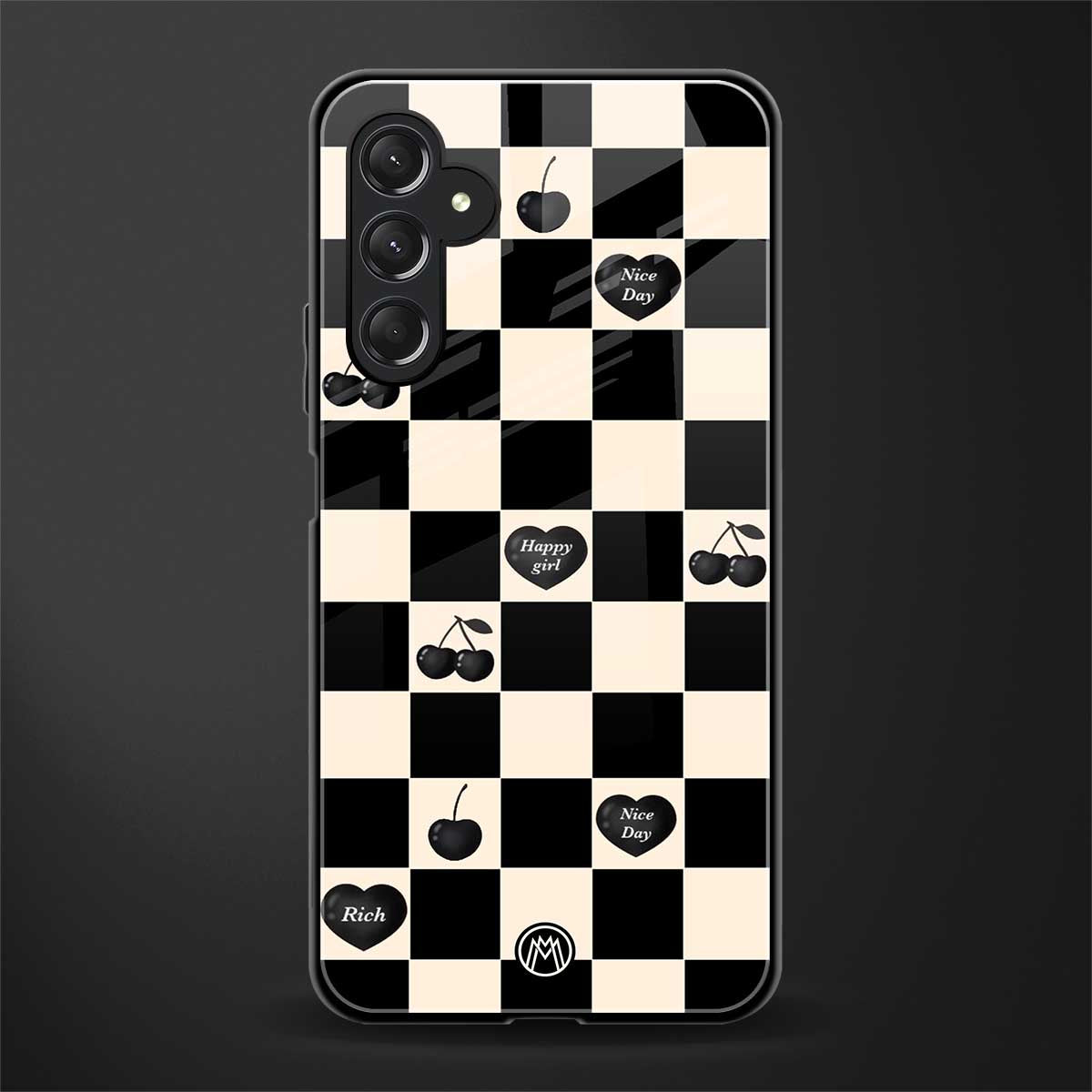 black cherries check pattern back phone cover | glass case for samsun galaxy a24 4g