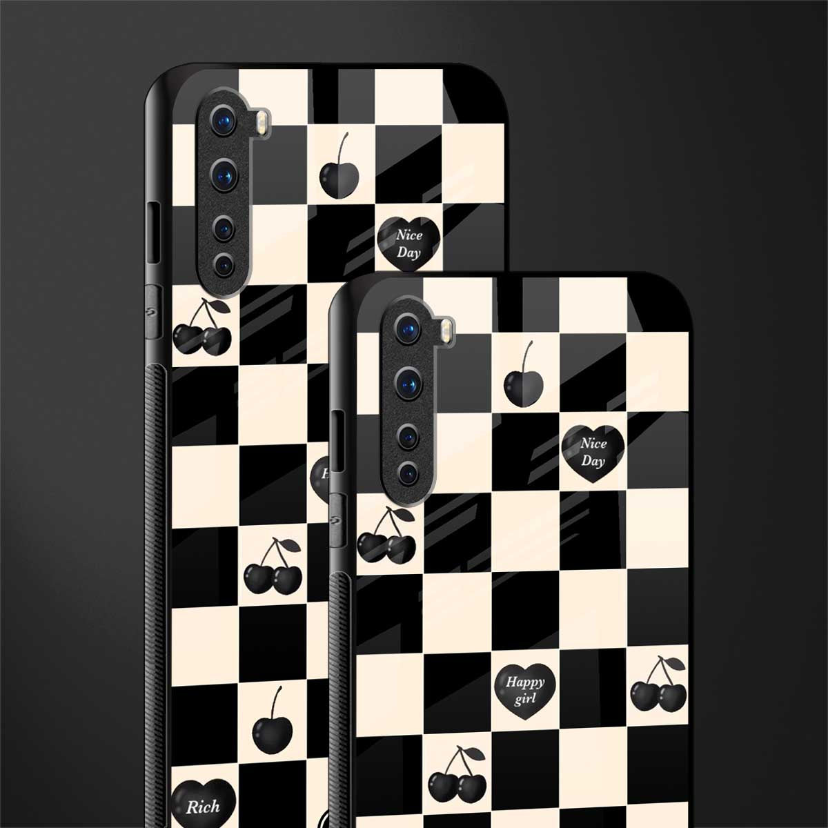 black cherries check pattern glass case for oneplus nord ac2001 image-2