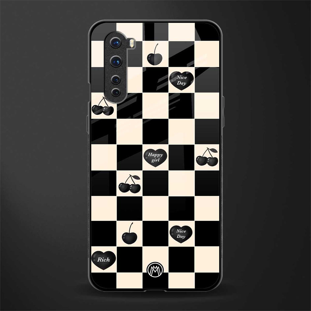 black cherries check pattern glass case for oneplus nord ac2001 image