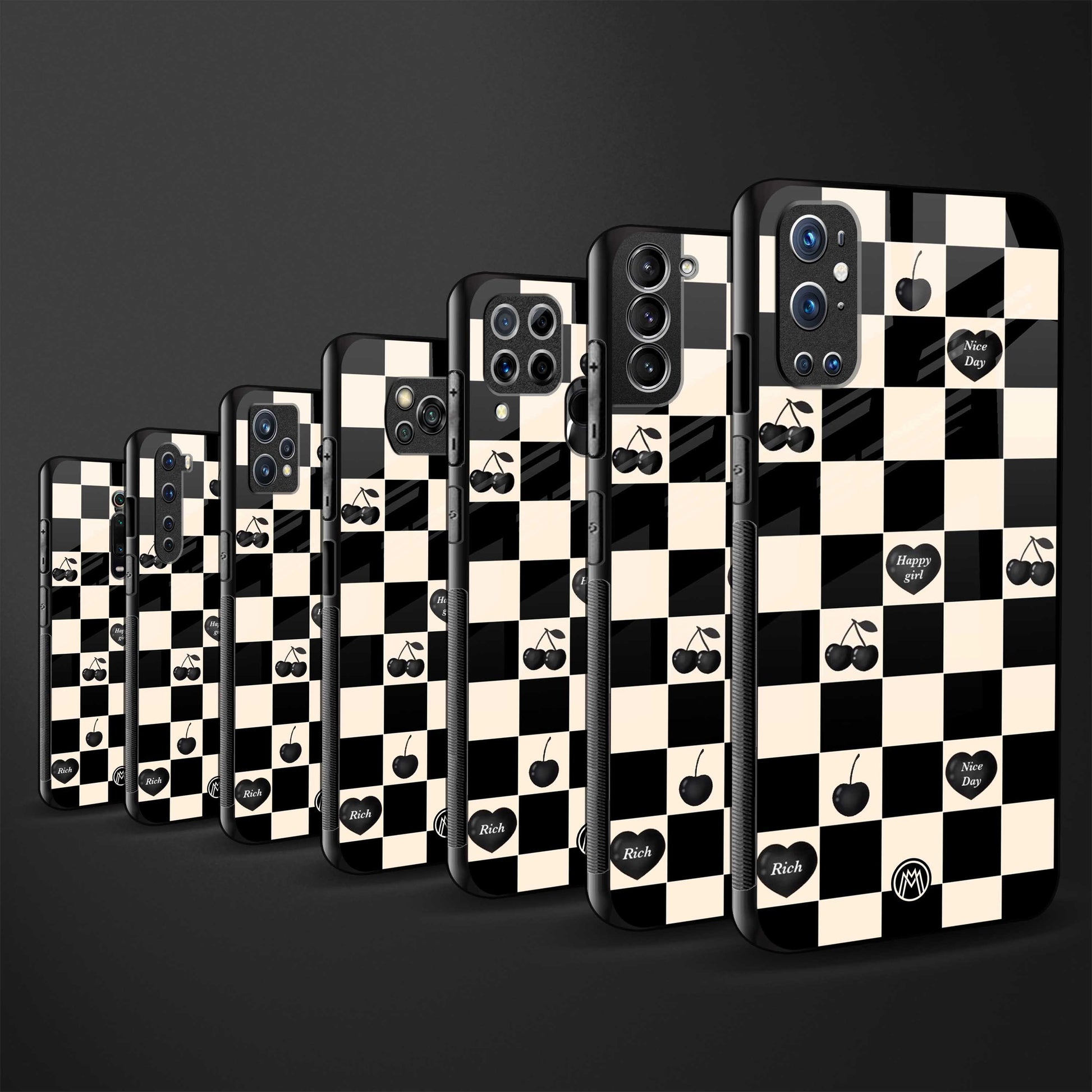 black cherries check pattern glass case for oneplus nord ce 5g image-3