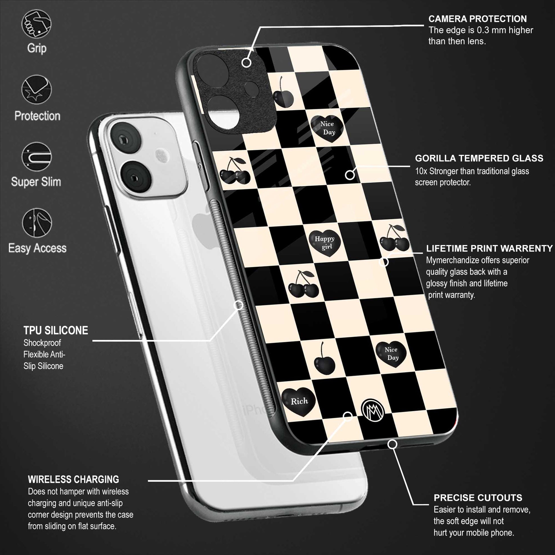 black cherries check pattern glass case for realme c1 image-4