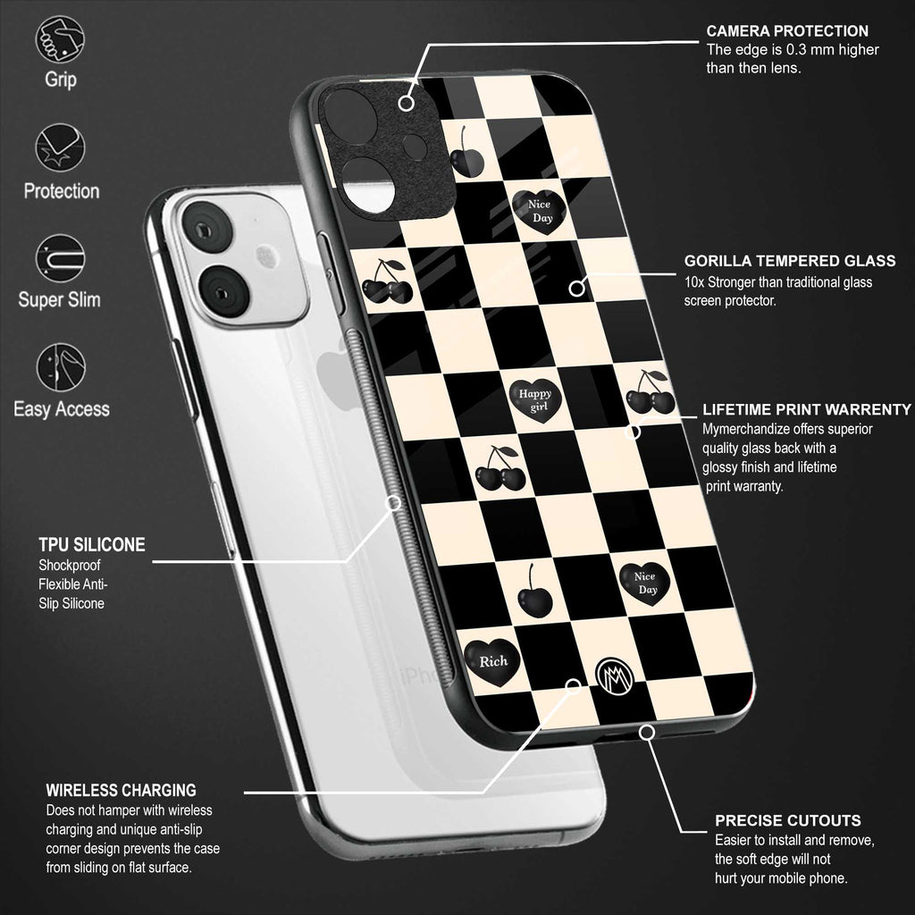 black cherries check pattern glass case for oppo a54 image-4