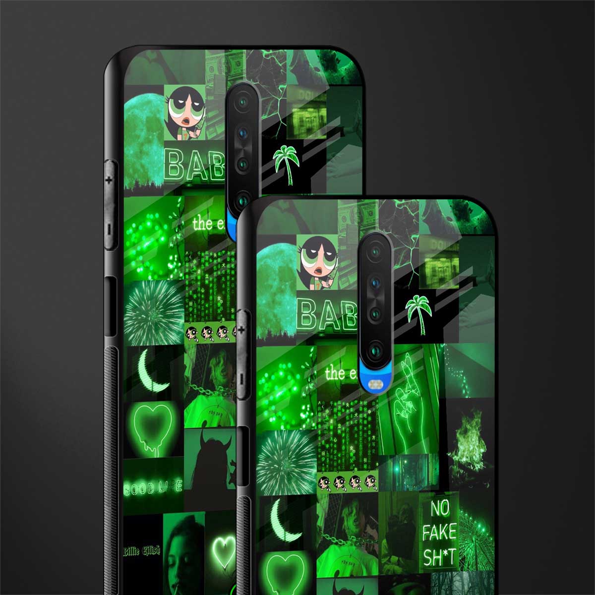 black green aesthetic collage glass case for poco x2 image-2