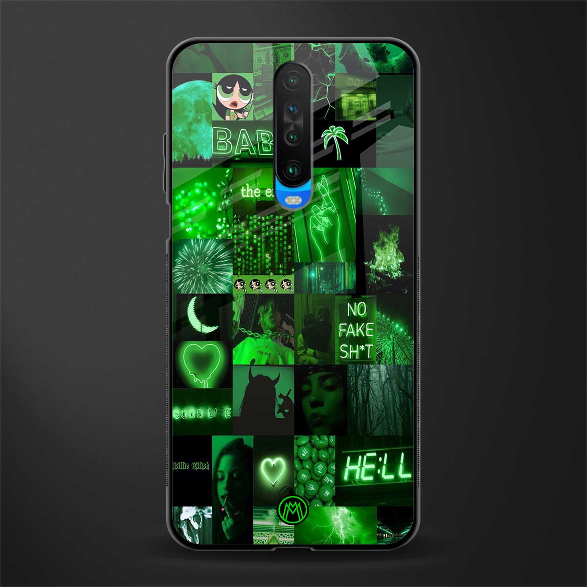 black green aesthetic collage glass case for poco x2 image
