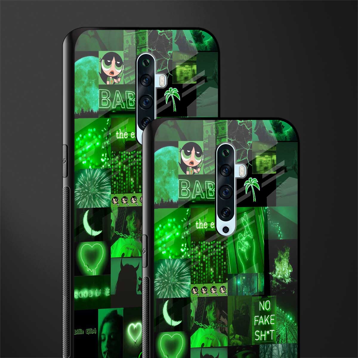 black green aesthetic collage glass case for oppo reno 2z image-2