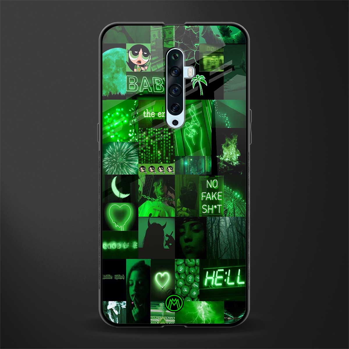 black green aesthetic collage glass case for oppo reno 2f image