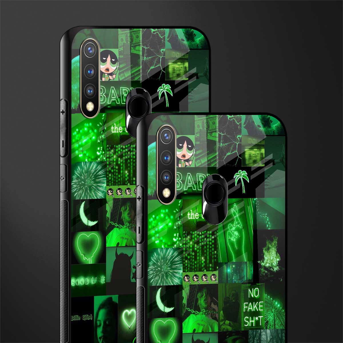black green aesthetic collage glass case for vivo y19 image-2