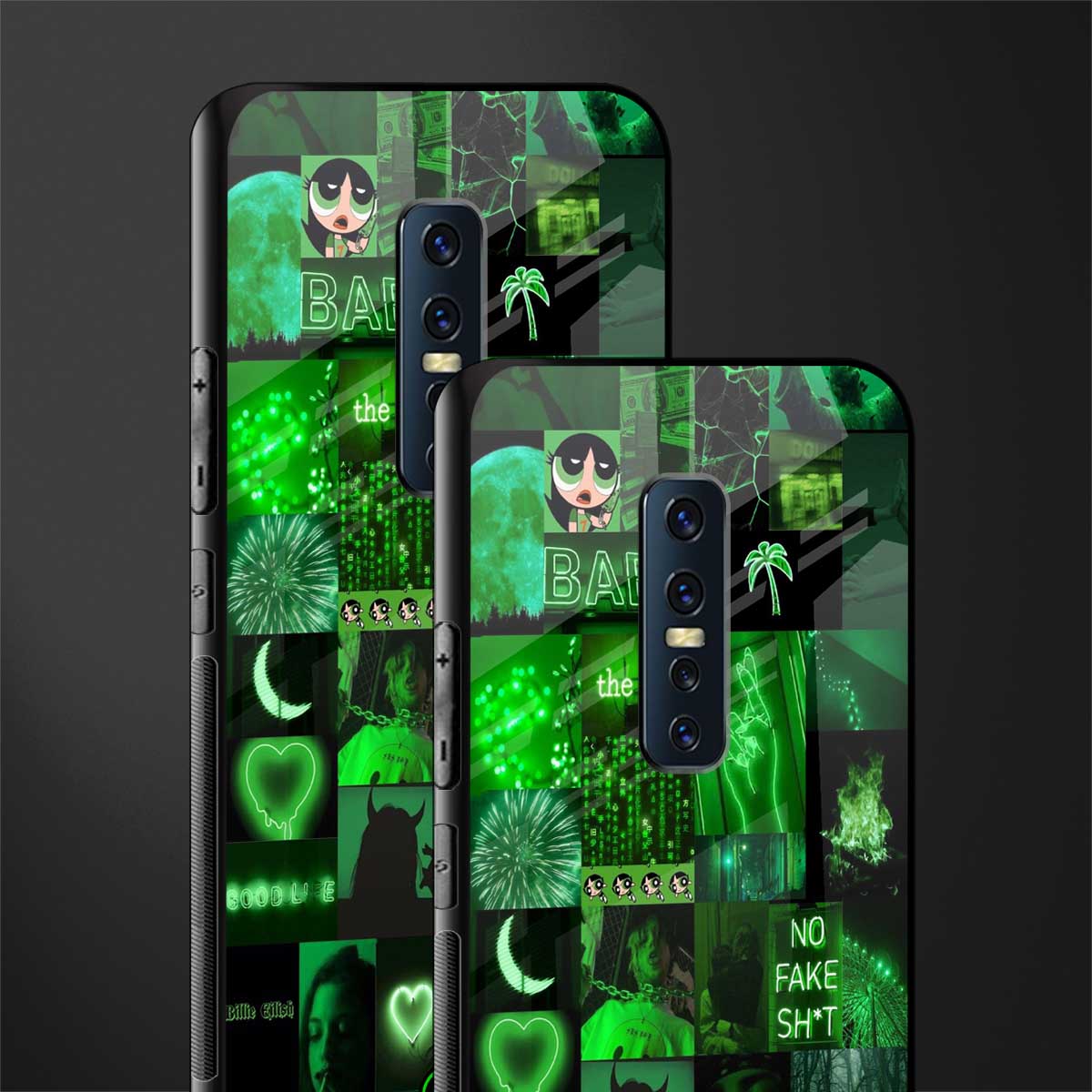 black green aesthetic collage glass case for vivo v17 pro image-2