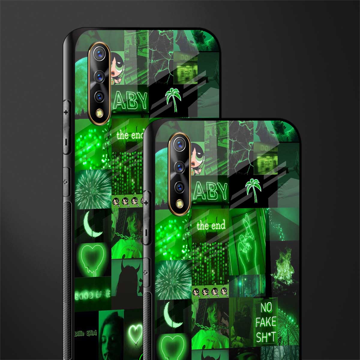 black green aesthetic collage glass case for vivo z1x image-2