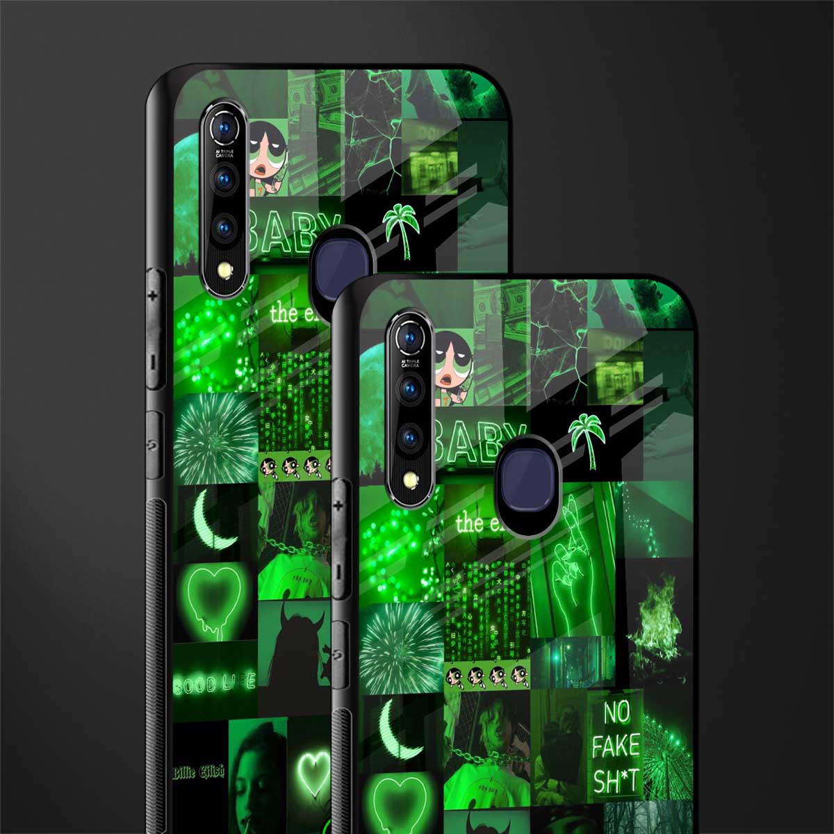 black green aesthetic collage glass case for vivo z1 pro image-2