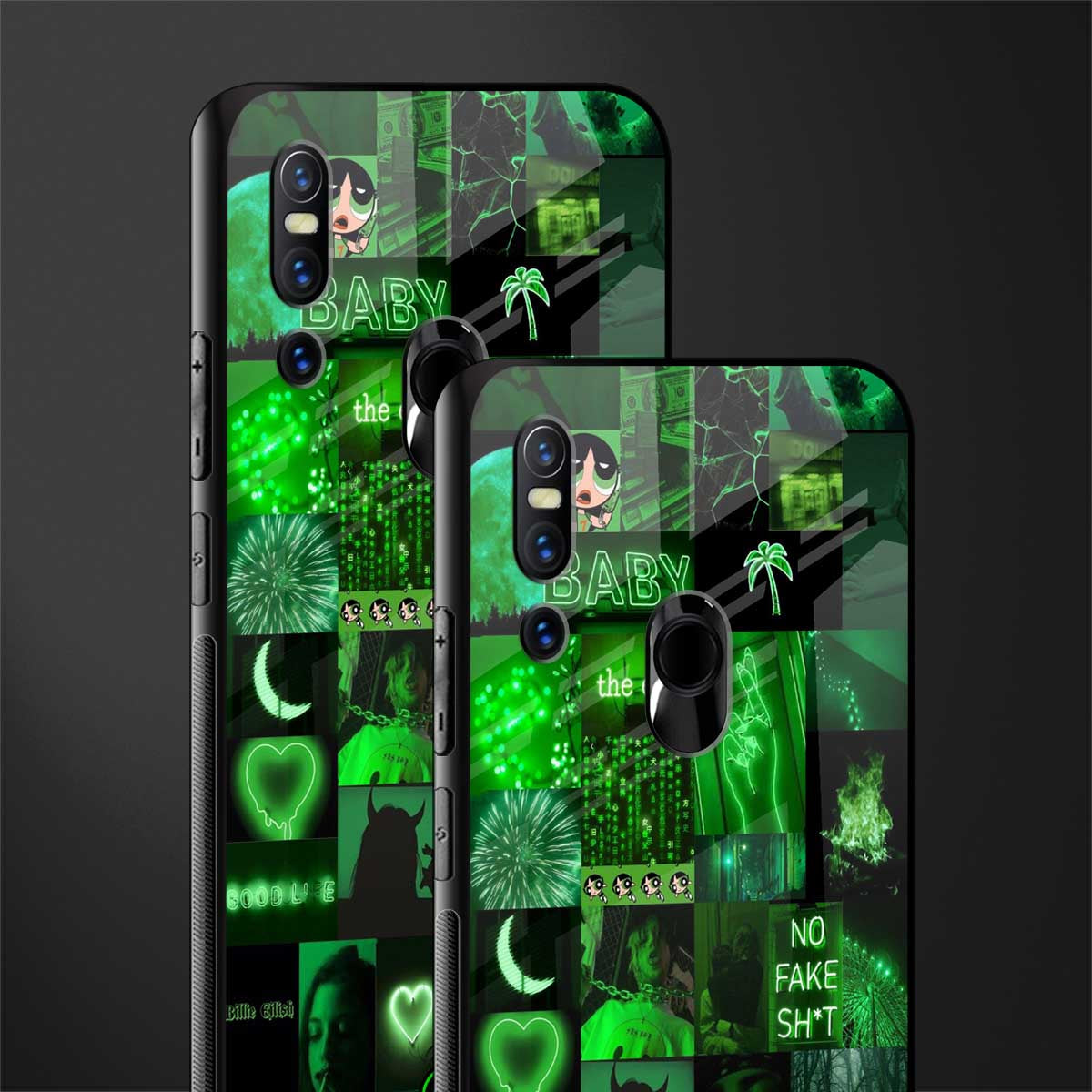 black green aesthetic collage glass case for vivo v15 image-2