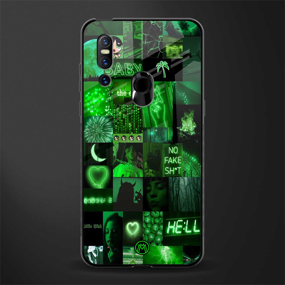 black green aesthetic collage glass case for vivo v15 image