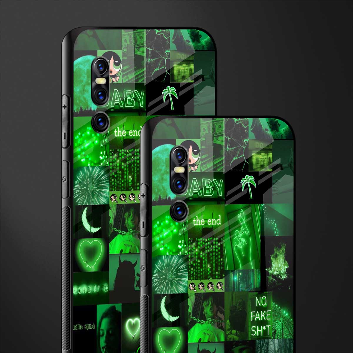black green aesthetic collage glass case for vivo v15 pro image-2