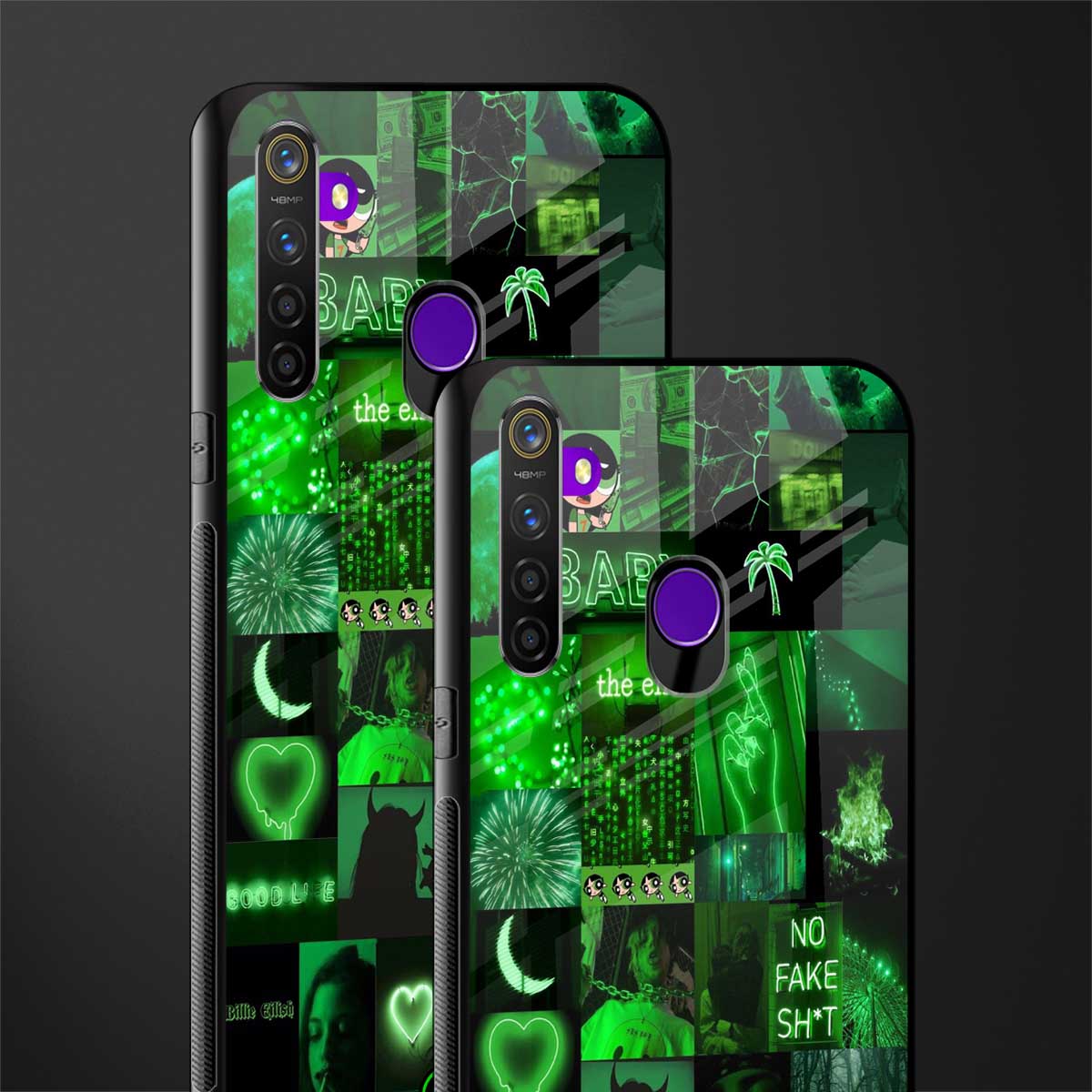 black green aesthetic collage glass case for realme 5 pro image-2