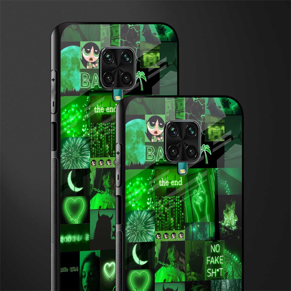black green aesthetic collage glass case for redmi note 9 pro image-2