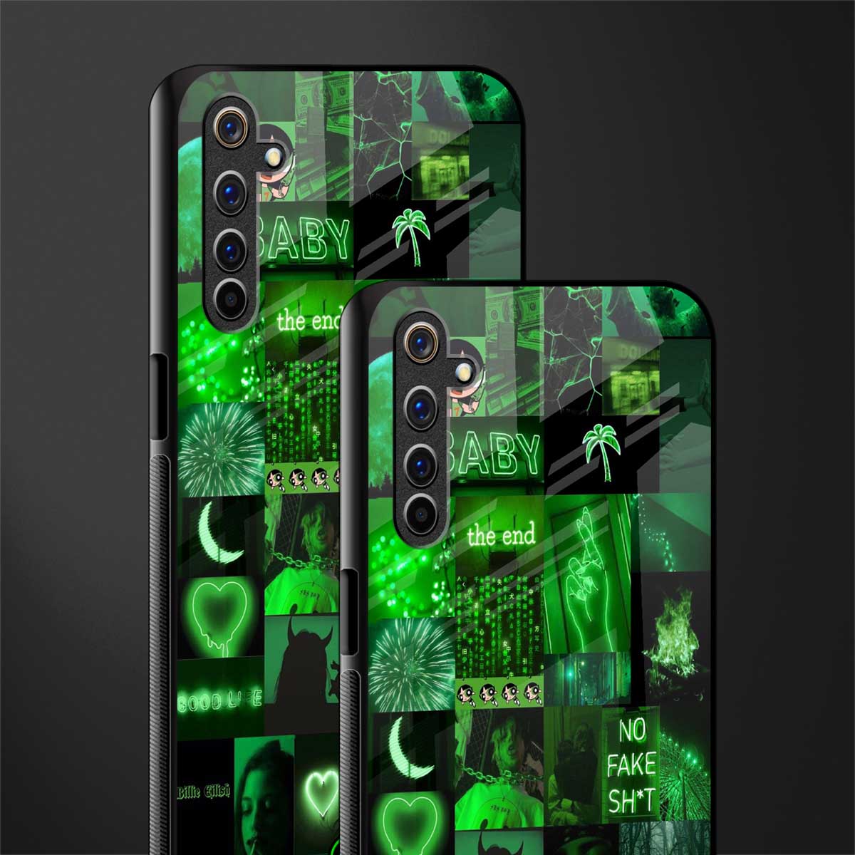 black green aesthetic collage glass case for realme 6i image-2