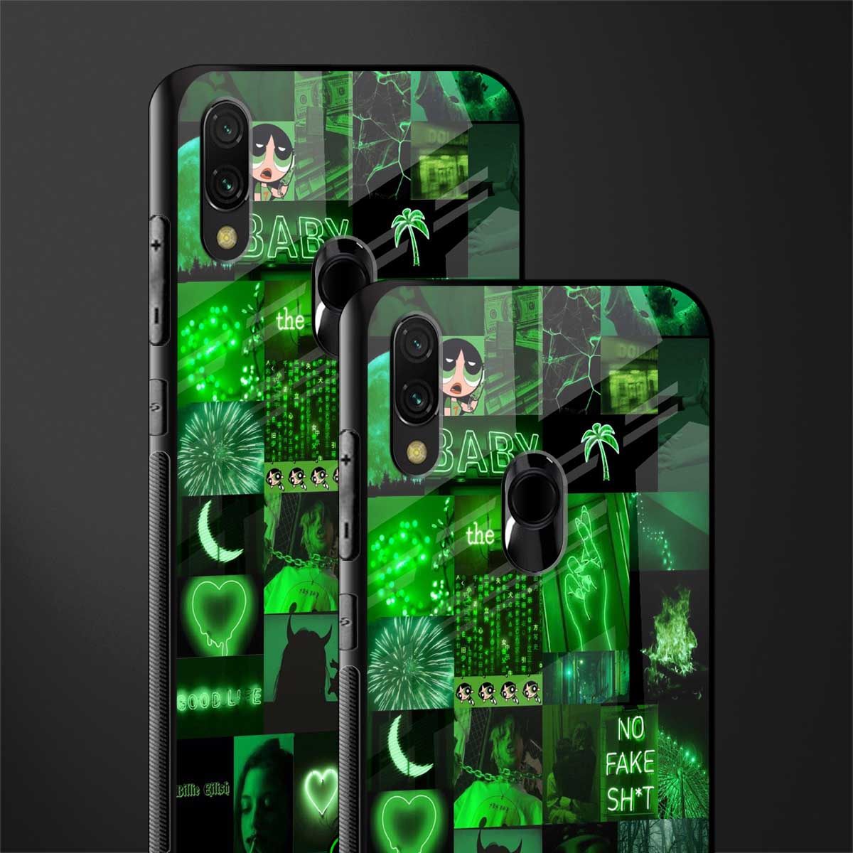 black green aesthetic collage glass case for redmi note 7 pro image-2