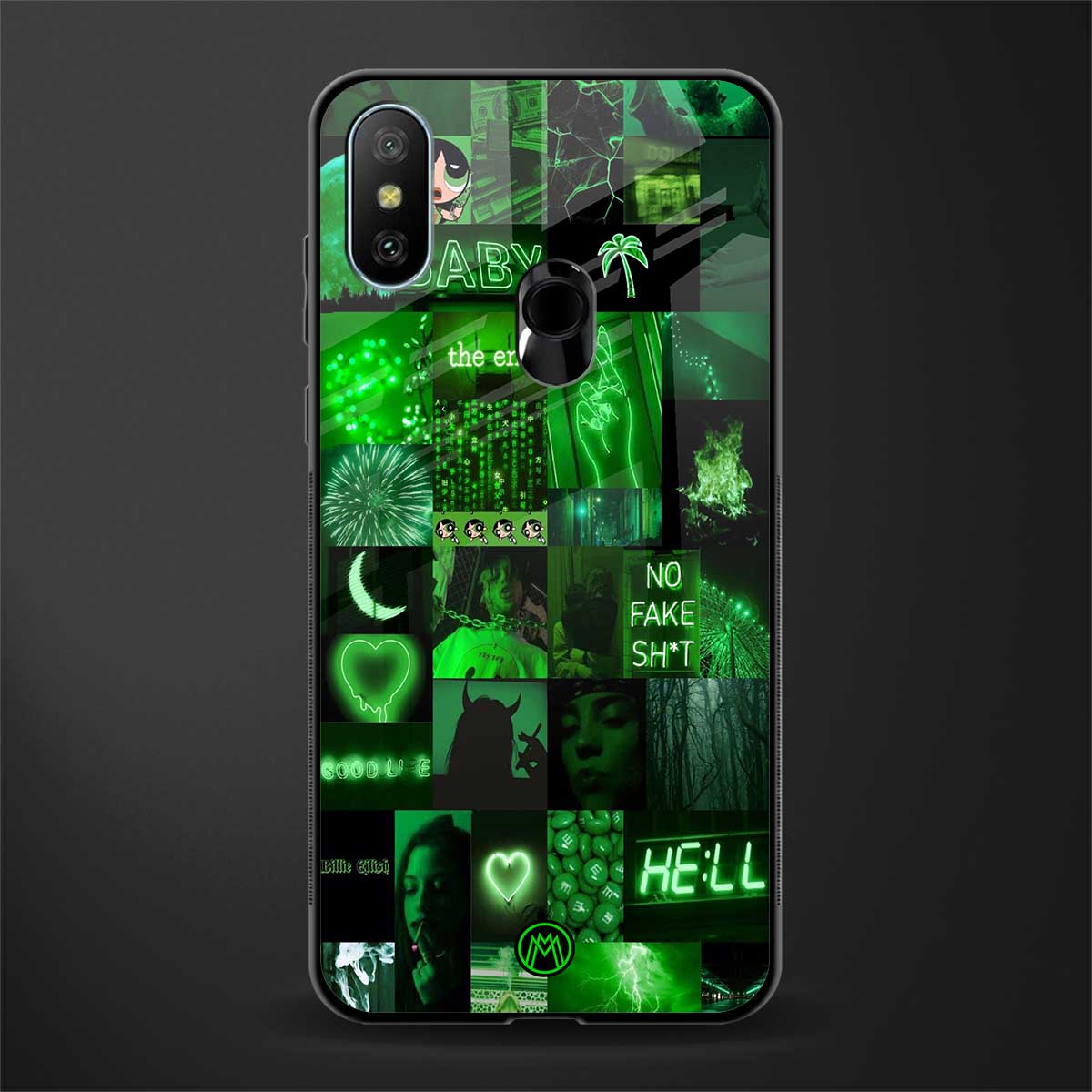 black green aesthetic collage glass case for redmi 6 pro image