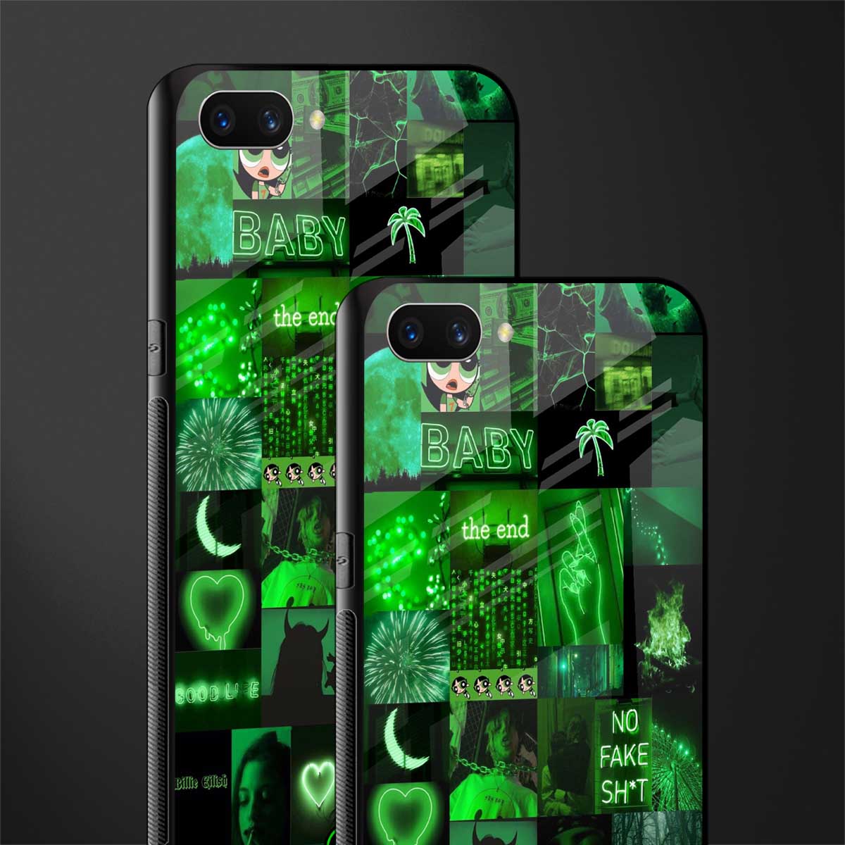 black green aesthetic collage glass case for oppo a3s image-2