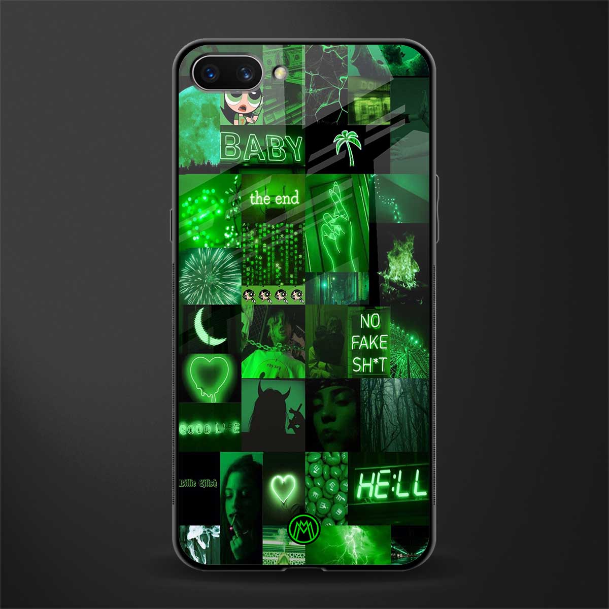 black green aesthetic collage glass case for oppo a3s image