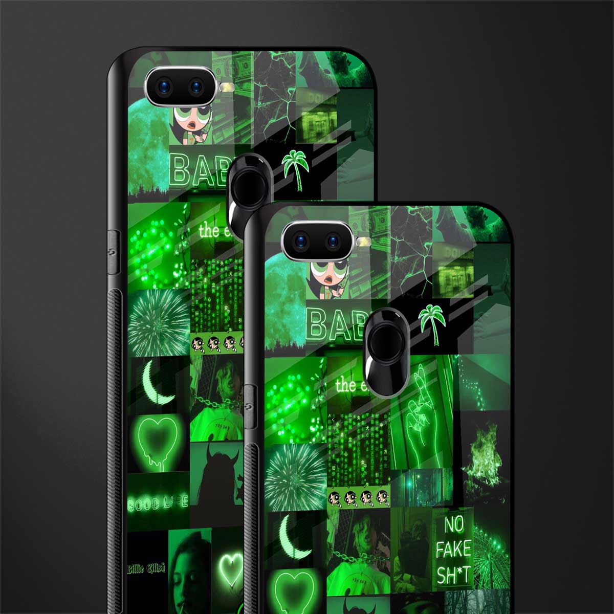 black green aesthetic collage glass case for oppo a7 image-2