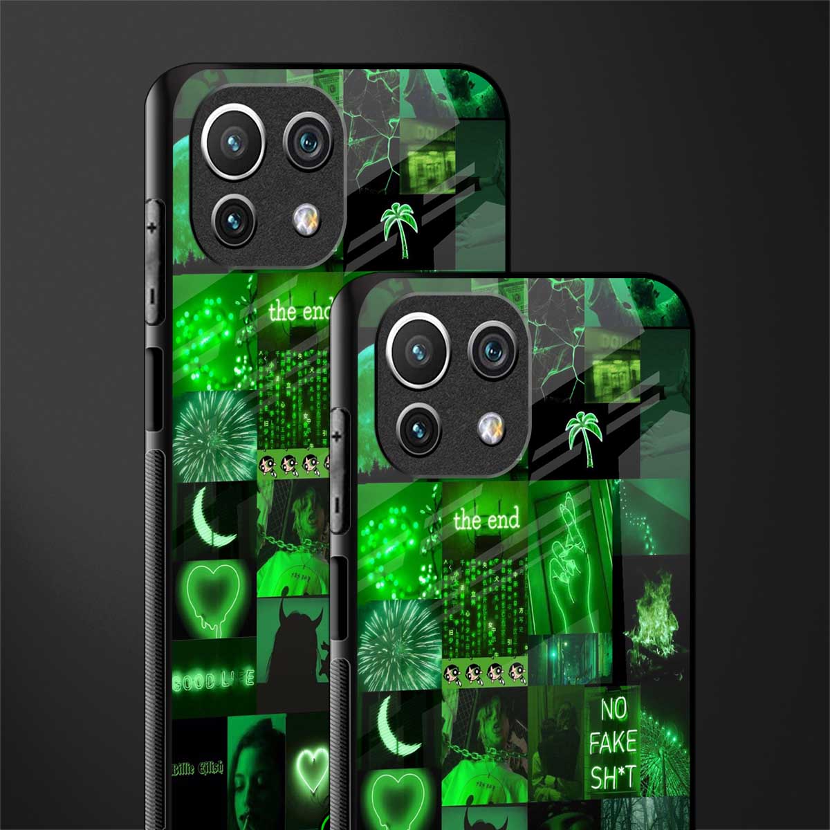black green aesthetic collage glass case for mi 11 lite image-2