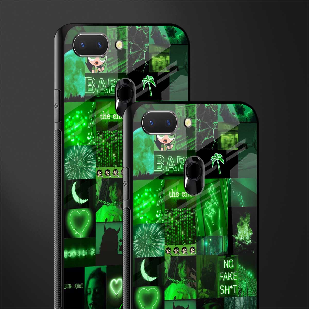 black green aesthetic collage glass case for oppo a5 image-2