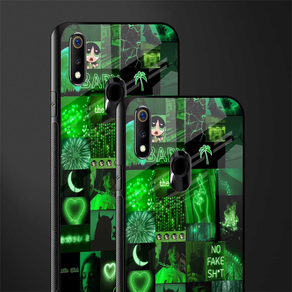 black green aesthetic collage glass case for realme 3 pro image-2