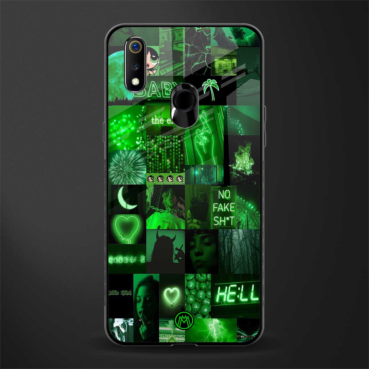 black green aesthetic collage glass case for realme 3 pro image