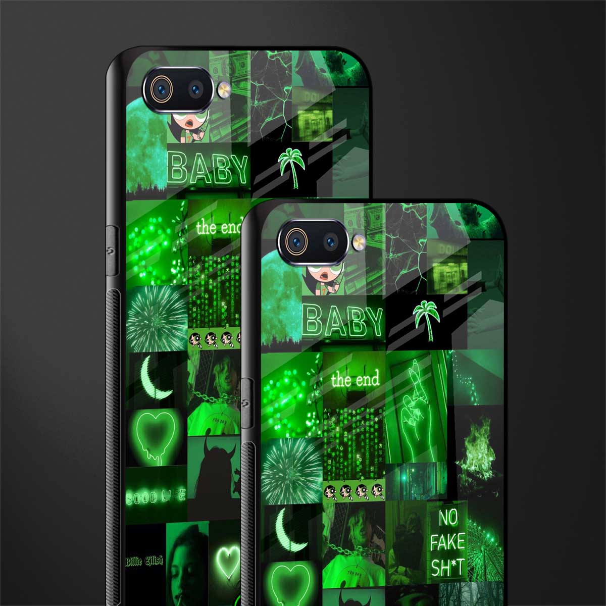 black green aesthetic collage glass case for oppo a1k image-2