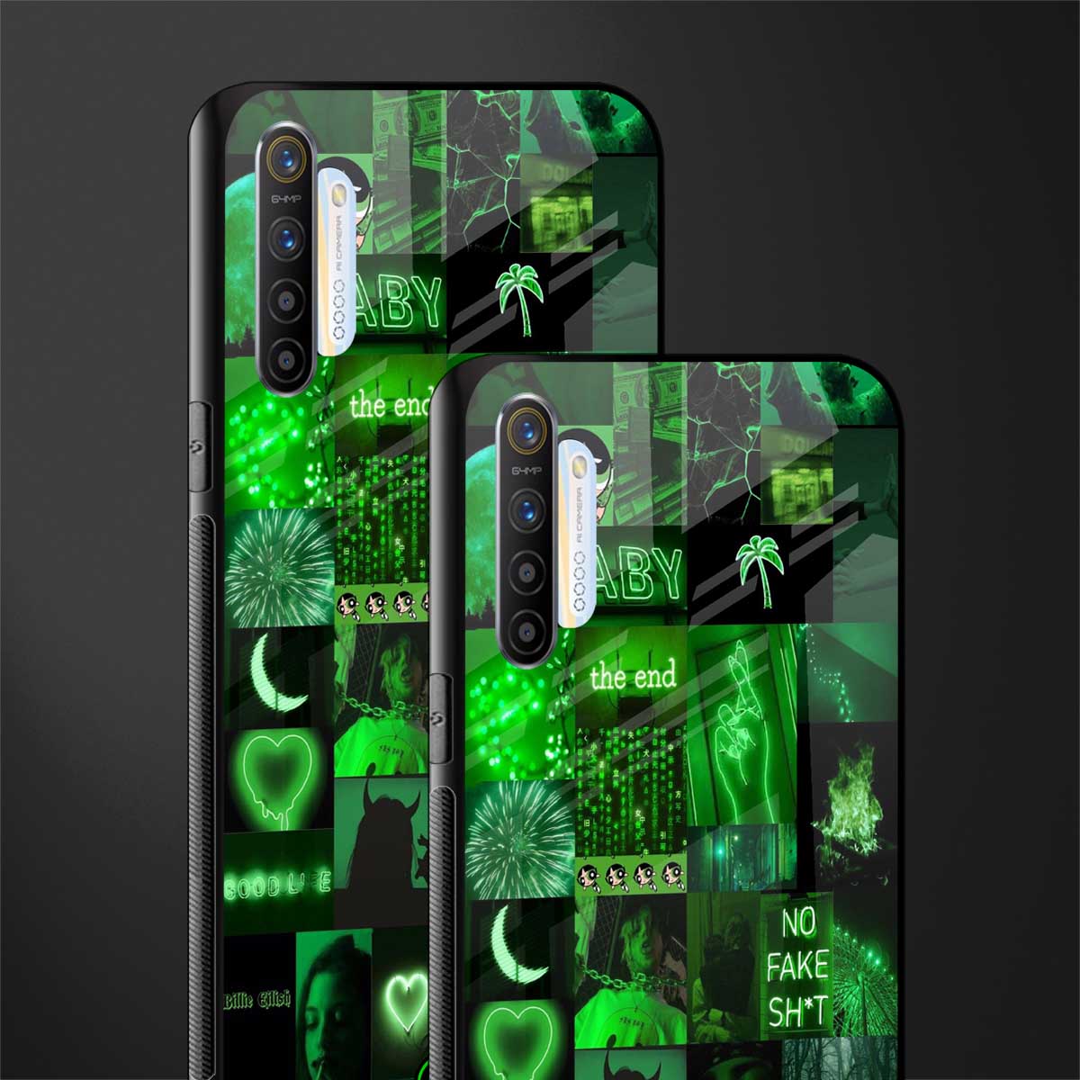 black green aesthetic collage glass case for realme xt image-2