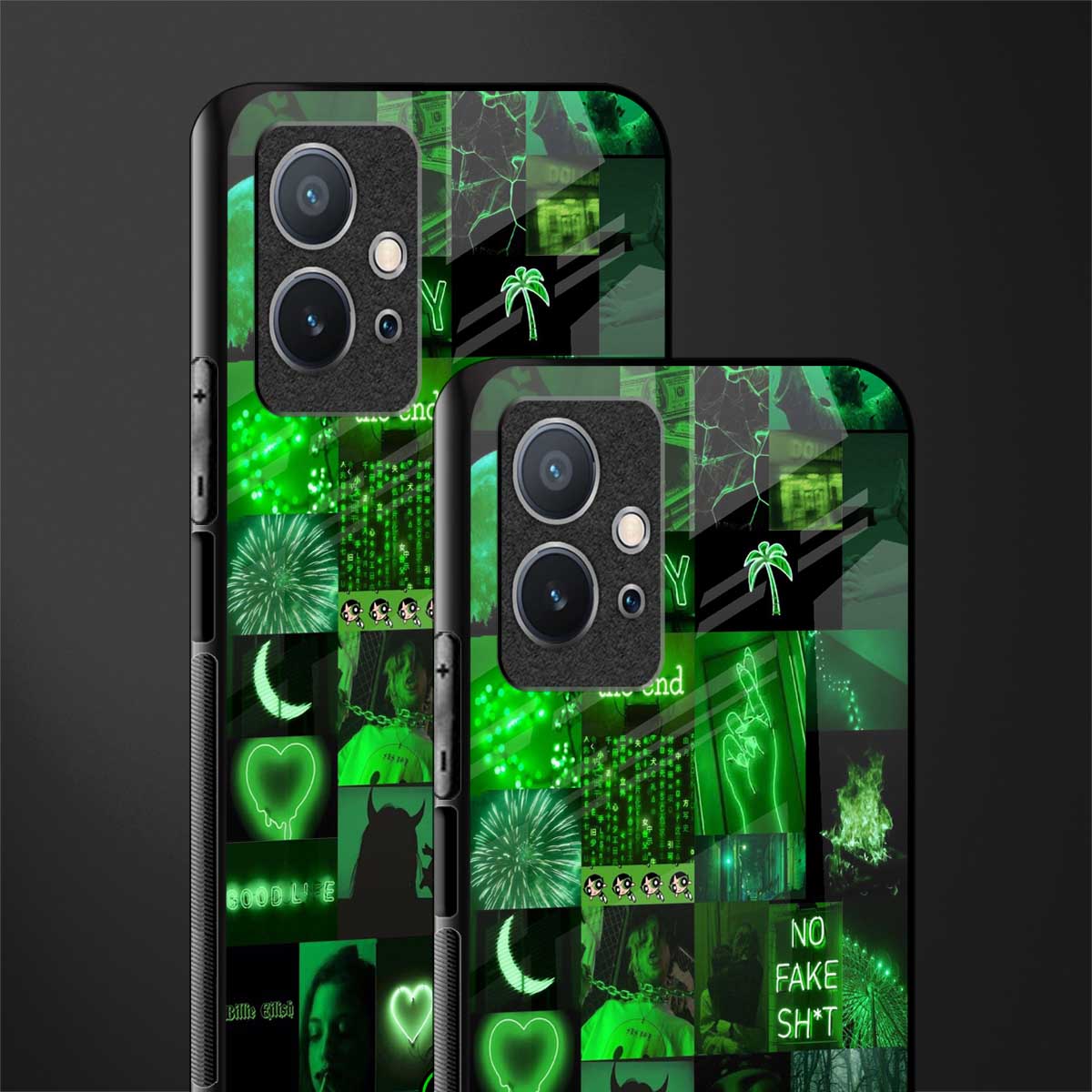 black green aesthetic collage glass case for vivo t1 5g image-2