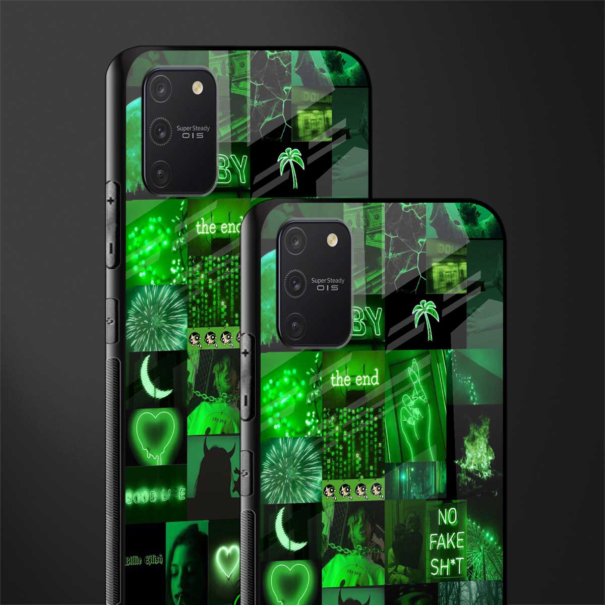 black green aesthetic collage glass case for samsung galaxy a91 image-2