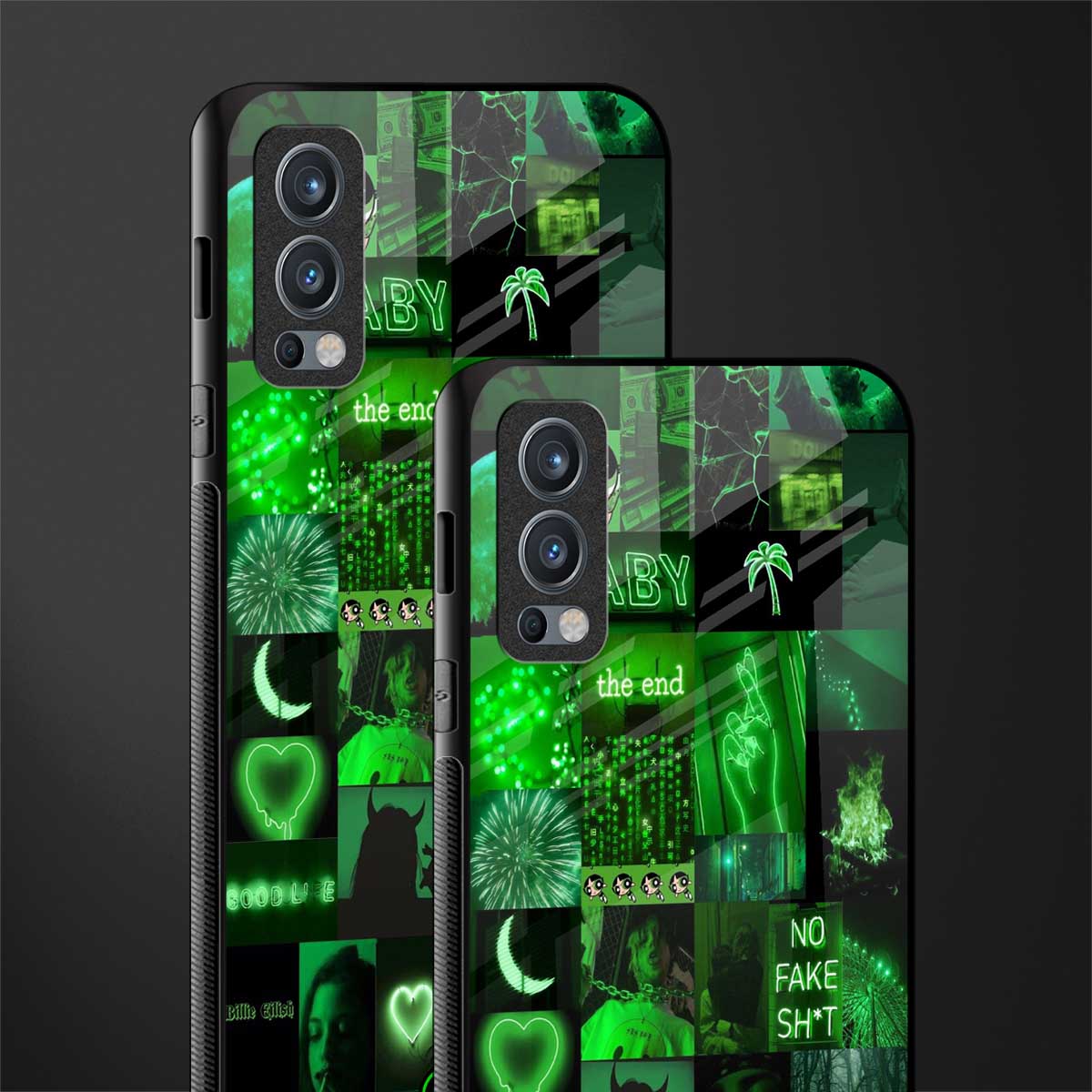 black green aesthetic collage glass case for oneplus nord 2 5g image-2